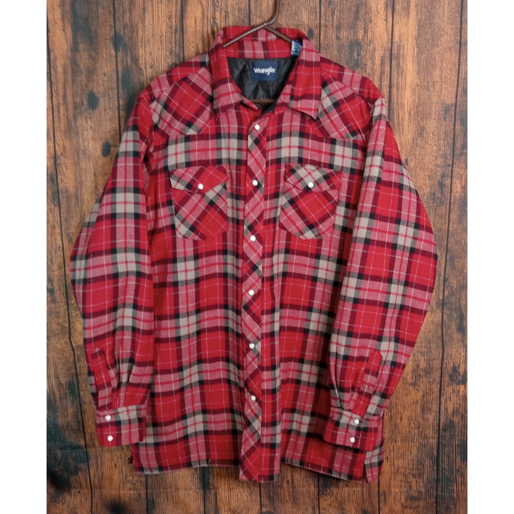 Wrangler Mens Quilted Lined Flannel Shirt Jacket Red Plaid Western Tall XLT